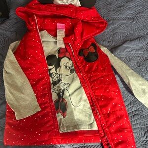 Red Minnie Mouse Hooded Vest and Gray Shirt Set